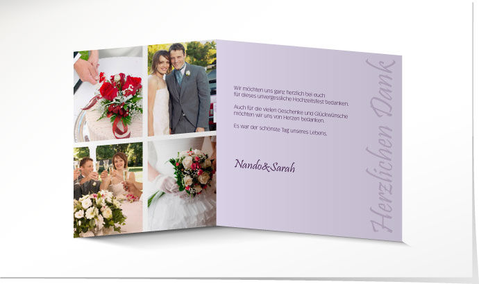 Dankeskarte Hochzeit 642 Violet Klappkarte Mit Fotocollage Schuch Verlag